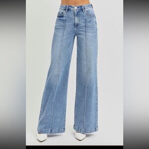Risen High Waist Wide Leg Pintuck Jeans